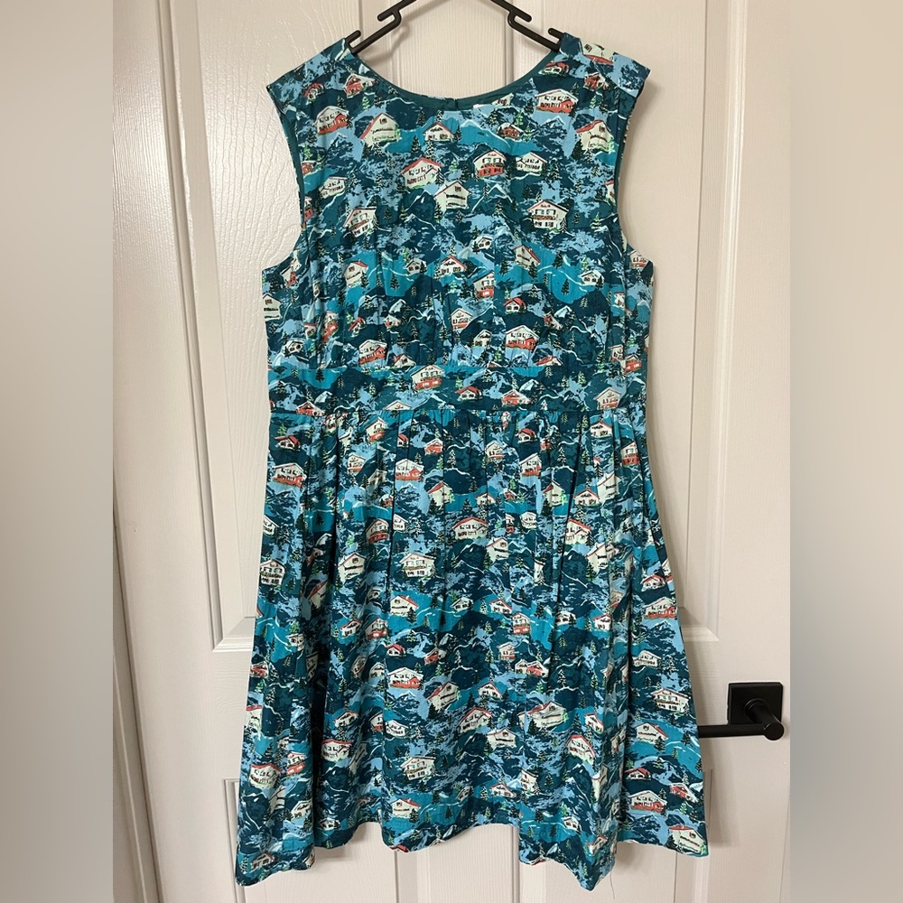 XL Emily and Fin Blue Chalet Print Holiday Dress